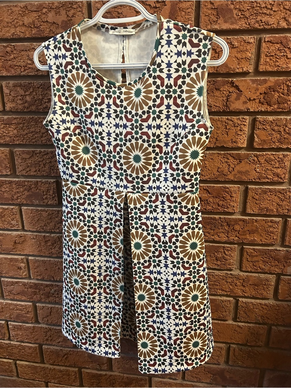 Zara Sleeveless Geometric Print Jumpsuit in White, Brown, Green & Navy